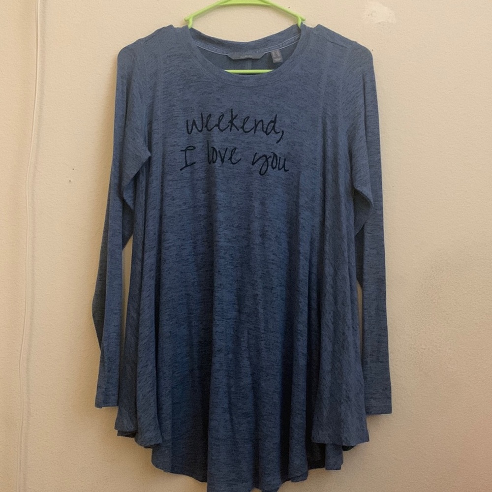 AnyBody weekend i love you swing top loungewear tunic heathered blue XXS
